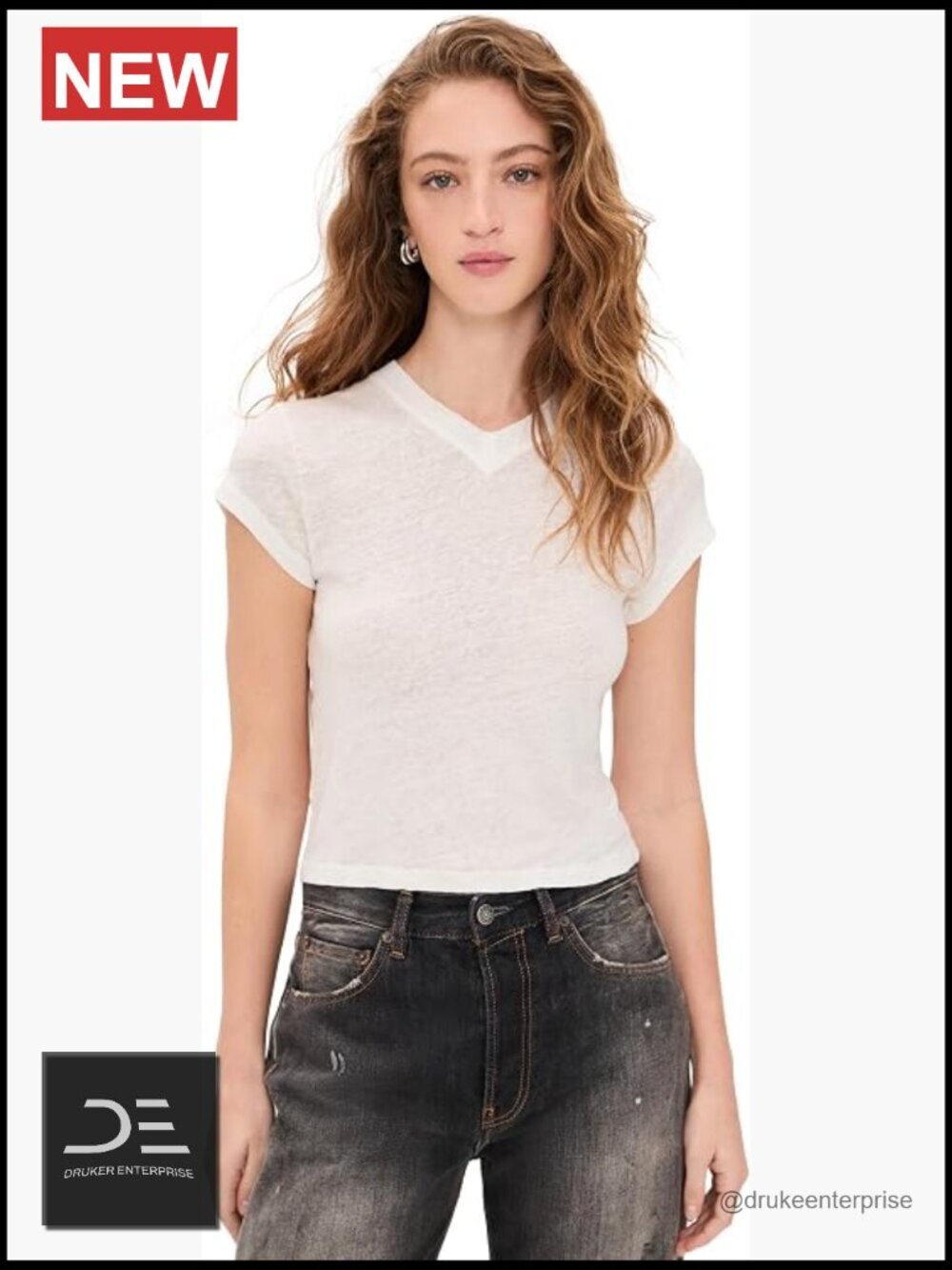 Linen V Neck Tee Short Sleeve Lightweight Stretch
